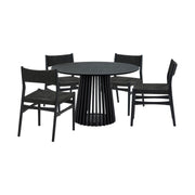 Pasadena Erie 5 Piece Round Dining Set in Black Oak Finish with Paper Cord Chairs - Furniture City (CA)l