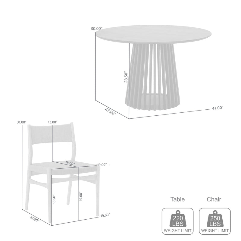 Pasadena Erie 5 Piece Round Dining Set in Black Oak Finish with Paper Cord Chairs - Furniture City (CA)l
