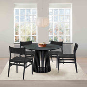 Pasadena Erie 5 Piece Round Dining Set in Black Oak Finish with Paper Cord Chairs - Furniture City (CA)l