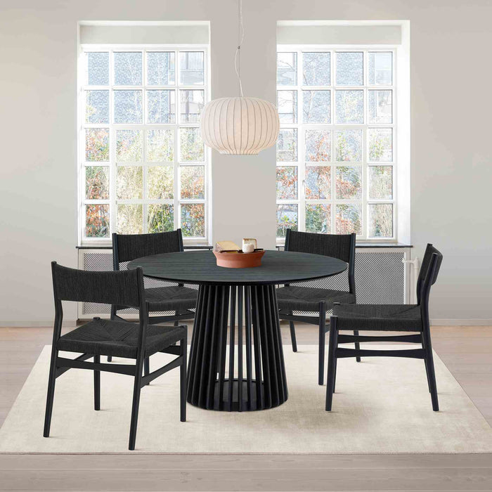 Pasadena Erie 5 Piece Round Dining Set in Black Oak Finish with Paper Cord Chairs