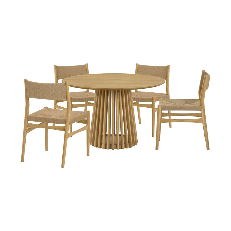 Pasadena Erie 5 Piece Round Dining Set in Natural Oak Finish with Paper Cord Chairs - Furniture City (CA)l