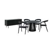 Pasadena Apache 6 Piece Round Dining Set with Buffet in Black Oak Finish with Faux Leather - Furniture City (CA)l
