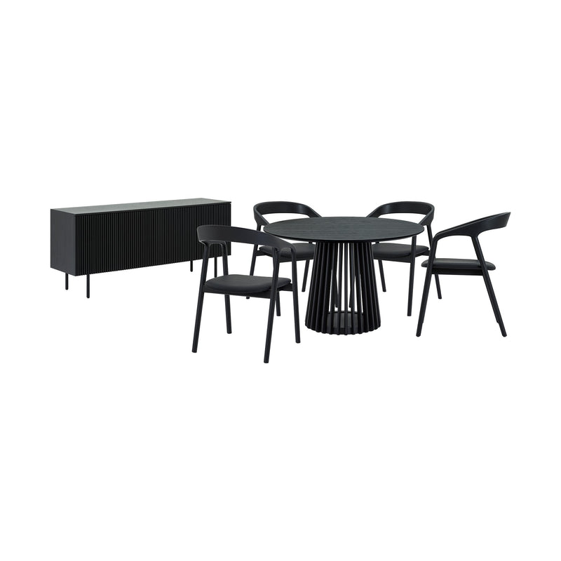 Pasadena Apache 6 Piece Round Dining Set with Buffet in Black Oak Finish with Faux Leather - Furniture City (CA)l