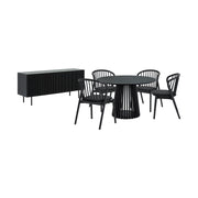 Pasadena Echo 6 Piece Round Dining Set with Buffet in Black Oak Finish with Faux Leather - Furniture City (CA)l