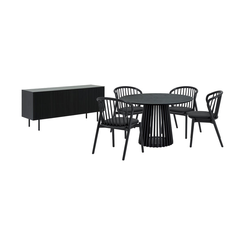 Pasadena Echo 6 Piece Round Dining Set with Buffet in Black Oak Finish with Faux Leather - Furniture City (CA)l
