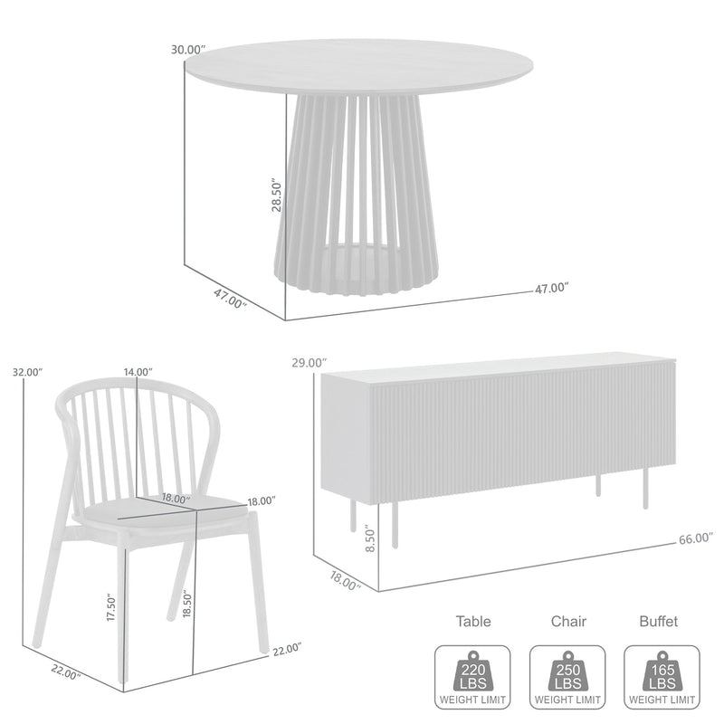 Pasadena Echo 6 Piece Round Dining Set with Buffet in Black Oak Finish with Faux Leather - Furniture City (CA)l