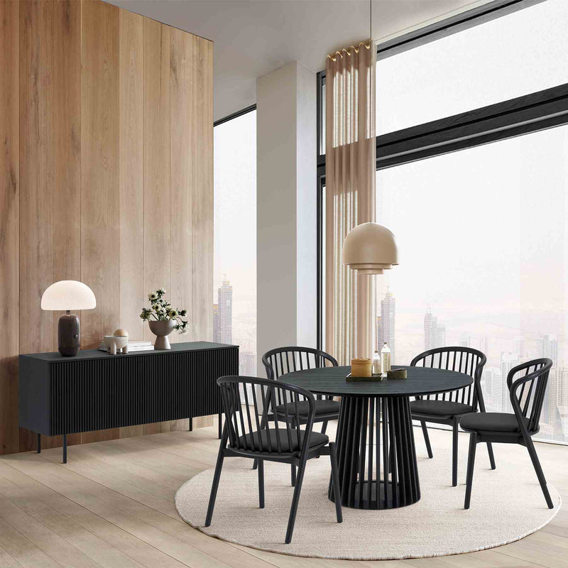 Pasadena Echo 6 Piece Round Dining Set with Buffet in Black Oak Finish with Faux Leather - Furniture City (CA)l