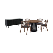Pasadena Echo 6 Piece Round Dining Set with Buffet in Black Finish with Walnut Finish Table Top and Chairs - Furniture City (CA)l