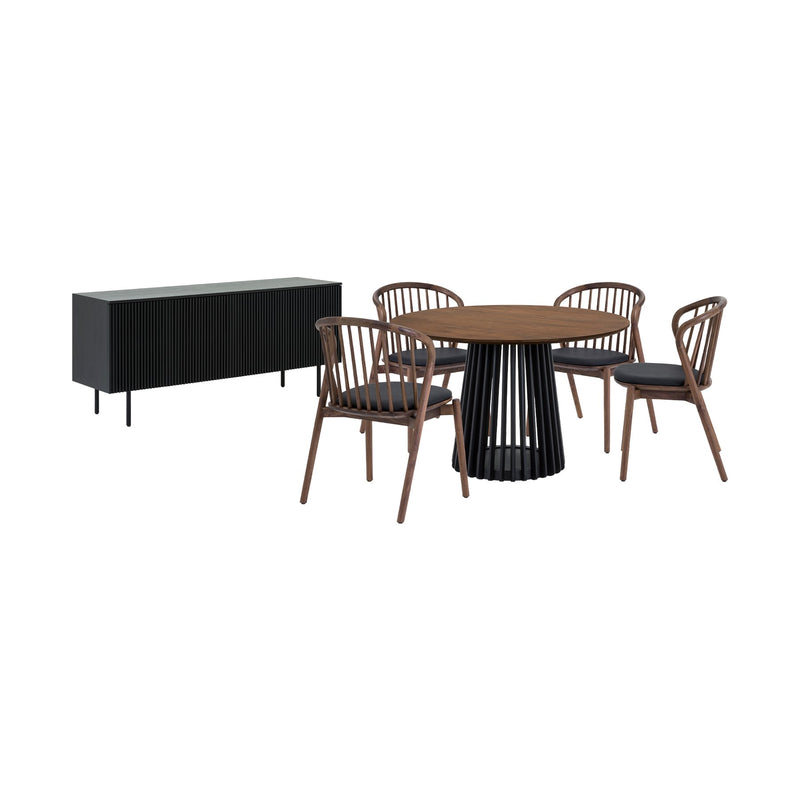 Pasadena Echo 6 Piece Round Dining Set with Buffet in Black Finish with Walnut Finish Table Top and Chairs - Furniture City (CA)l