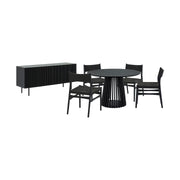 Pasadena Erie 6 Piece Round Dining Set with Buffet in Black Oak Finish with Paper Cord Chairs - Furniture City (CA)l