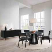 Pasadena Erie 6 Piece Round Dining Set with Buffet in Black Oak Finish with Paper Cord Chairs - Furniture City (CA)l