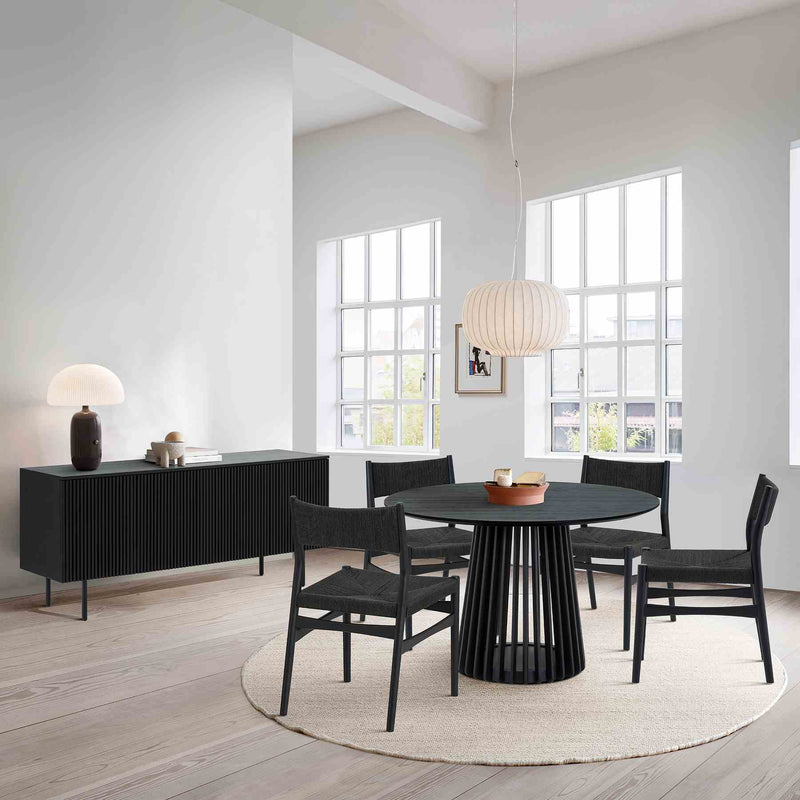 Pasadena Erie 6 Piece Round Dining Set with Buffet in Black Oak Finish with Paper Cord Chairs - Furniture City (CA)l