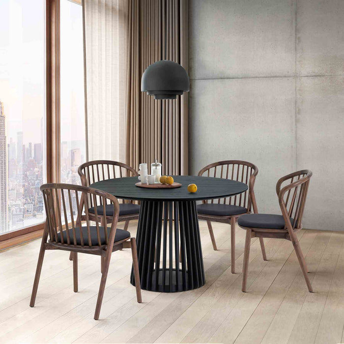 Pasadena Echo 5 Piece Round Dining Set with Black Oak Finish Table and Walnut Finish Chairs
