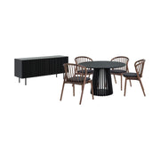 Pasadena Echo 6 Piece Round Dining Set with Buffet in Black Oak Finish and Walnut Finish Chairs - Furniture City (CA)l