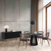 Pasadena Echo 6 Piece Round Dining Set with Buffet in Black Oak Finish and Walnut Finish Chairs - Furniture City (CA)l