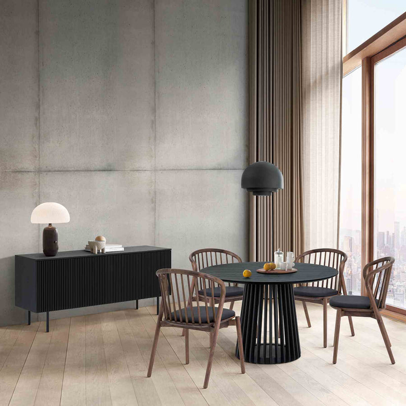 Pasadena Echo 6 Piece Round Dining Set with Buffet in Black Oak Finish and Walnut Finish Chairs - Furniture City (CA)l