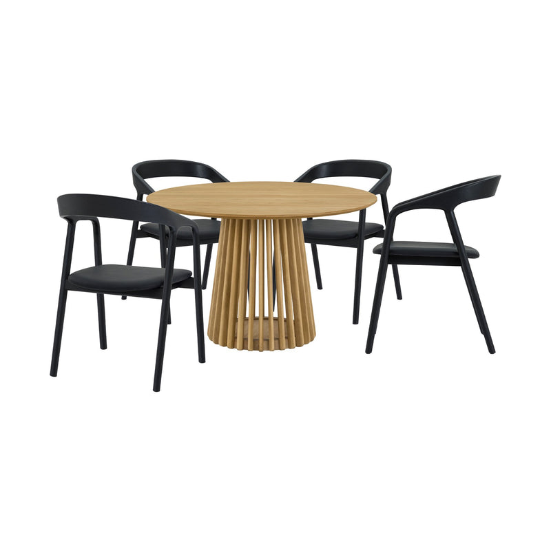 Pasadena Apache 5 Piece Round Dining Set in Natural and Black Oak Finish - Furniture City (CA)l