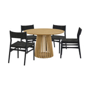 Pasadena Erie 5 Piece Round Dining Set in Natural Oak Finish with Black Paper Cord Chairs - Furniture City (CA)l