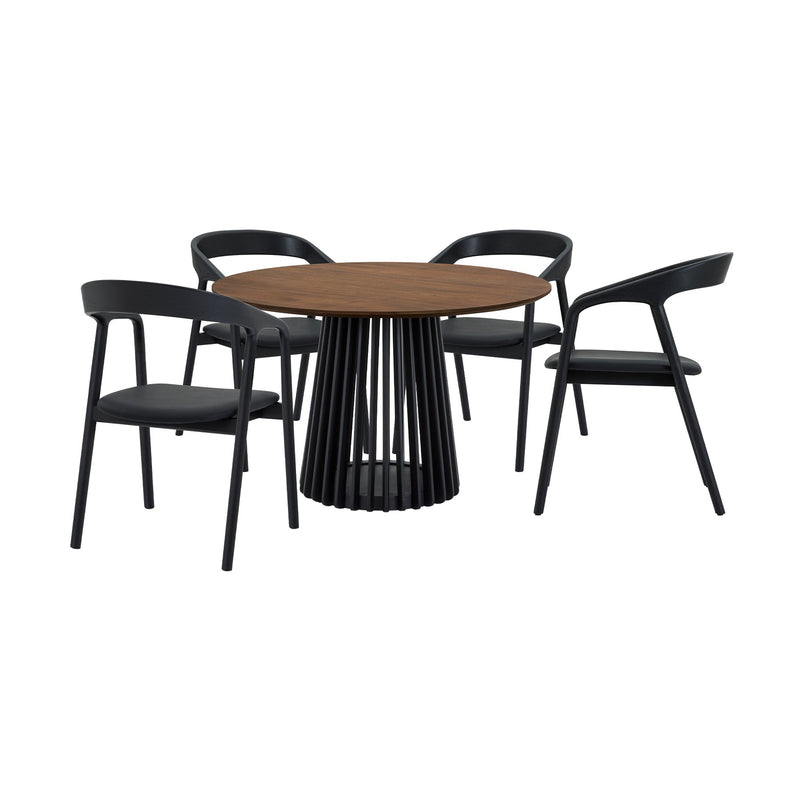 Pasadena Apache 5 Piece Round Dining Set in Walnut and Black Oak Finish with Faux Leather - Furniture City (CA)l