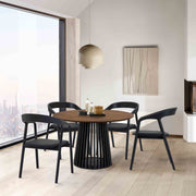 Pasadena Apache 5 Piece Round Dining Set in Walnut and Black Oak Finish with Faux Leather - Furniture City (CA)l