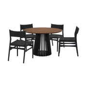 Pasadena Erie 5 Piece Round Dining Set in Walnut and Black Finish with Paper Cord Chairs - Furniture City (CA)l