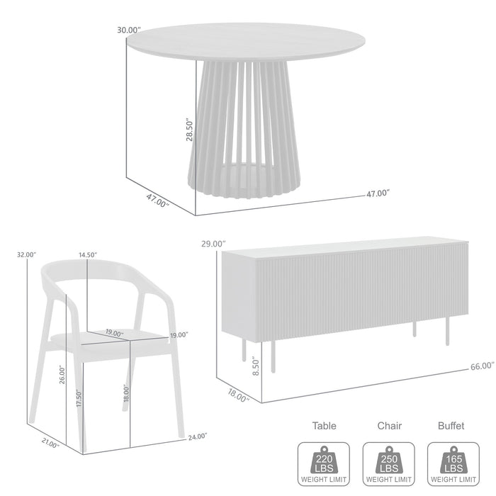 Pasadena Apache 6 Piece Round Dining Set with Buffet in Black Oak and Walnut Finish