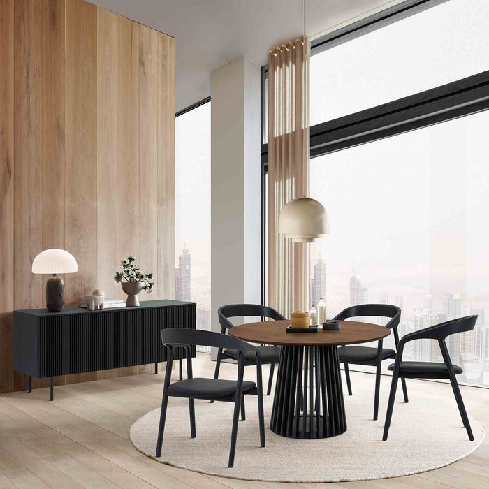 Pasadena Apache 6 Piece Round Dining Set with Buffet in Black Oak and Walnut Finish