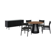 Pasadena Erie 6 Piece Round Dining Set with Buffet and Paper Cord Chairs in Black Finish with Walnut Finish Table Top - Furniture City (CA)l