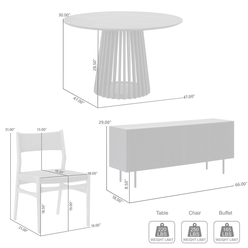 Pasadena Erie 6 Piece Round Dining Set with Buffet and Paper Cord Chairs in Black Finish with Walnut Finish Table Top - Furniture City (CA)l