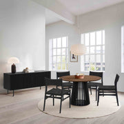 Pasadena Erie 6 Piece Round Dining Set with Buffet and Paper Cord Chairs in Black Finish with Walnut Finish Table Top - Furniture City (CA)l