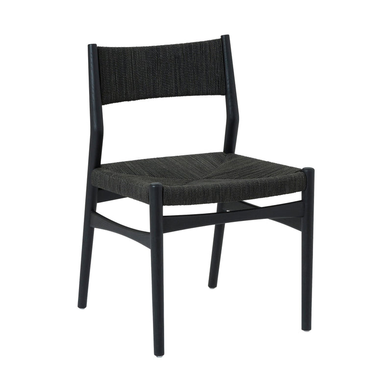 Pasadena Erie 6 Piece Round Dining Set with Buffet and Paper Cord Chairs in Black Finish with Walnut Finish Table Top - Furniture City (CA)l