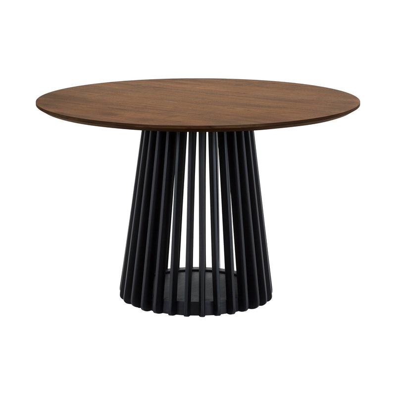 Pasadena Erie 6 Piece Round Dining Set with Buffet and Paper Cord Chairs in Black Finish with Walnut Finish Table Top - Furniture City (CA)l