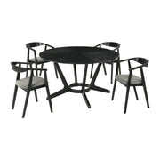 Santana 5 Piece Round Black Wood Dining Table Set with Charcoal Fabric - Furniture City (CA)l