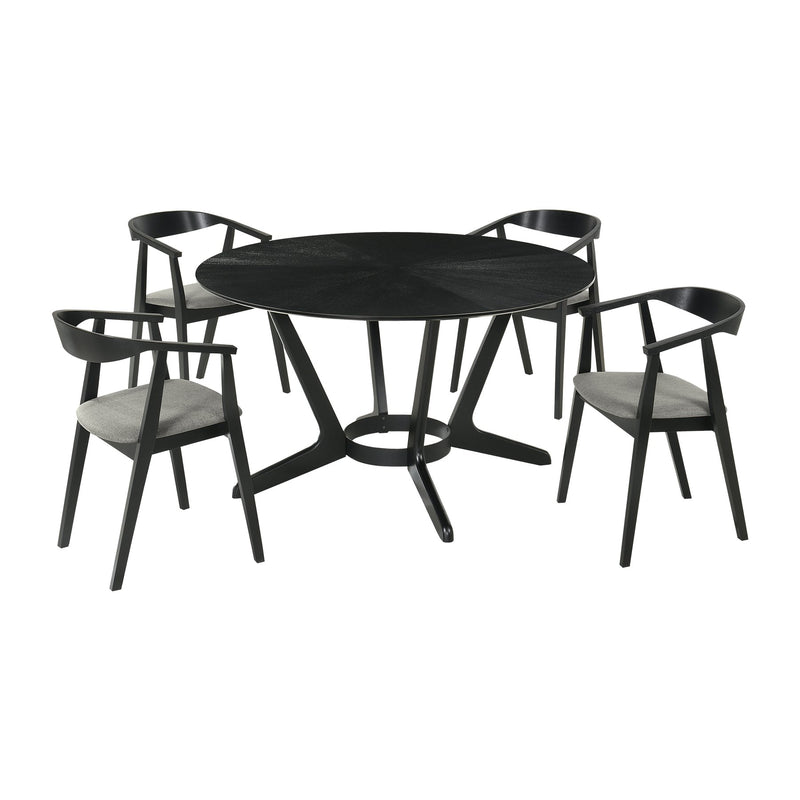 Santana 5 Piece Round Black Wood Dining Table Set with Charcoal Fabric - Furniture City (CA)l