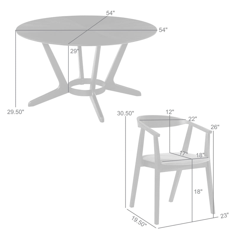 Santana 5 Piece Round Black Wood Dining Table Set with Charcoal Fabric - Furniture City (CA)l