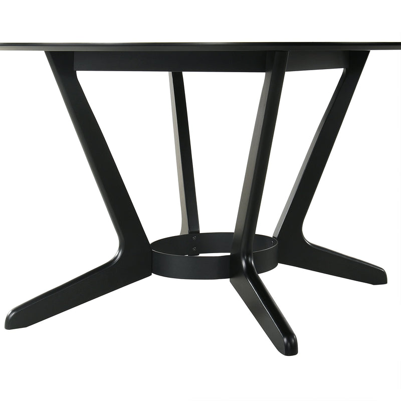 Santana 5 Piece Round Black Wood Dining Table Set with Charcoal Fabric - Furniture City (CA)l