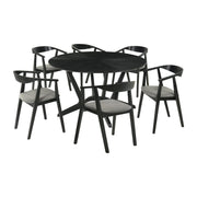 Santana 7 Piece Round Black Wood Dining Table Set with Charcoal Fabric - Furniture City (CA)l