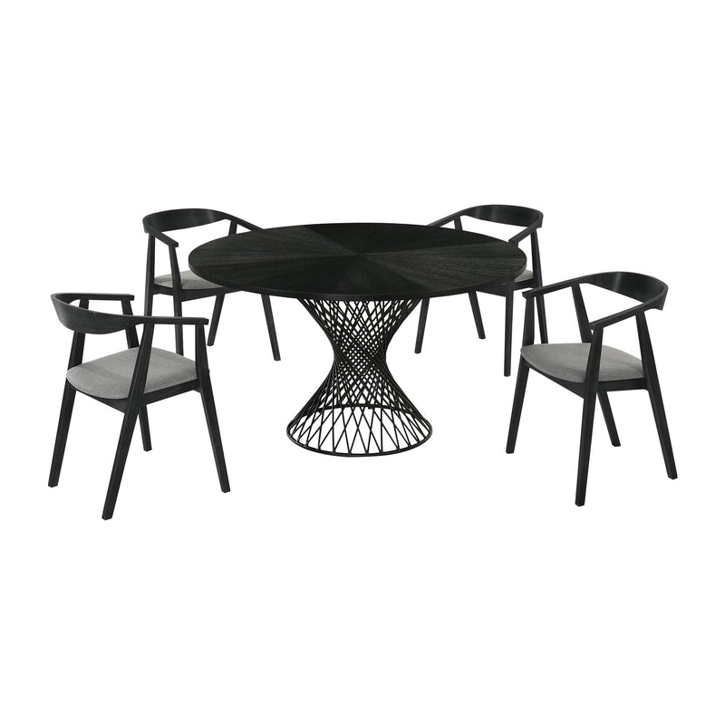 Cirque Santana 5 Piece Black Wood Dining Table Set with Charcoal Fabric - Furniture City (CA)l
