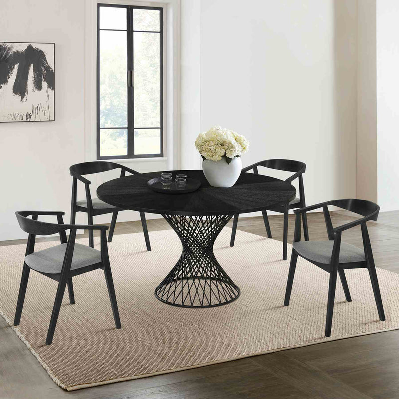 Cirque Santana 5 Piece Black Wood Dining Table Set with Charcoal Fabric - Furniture City (CA)l