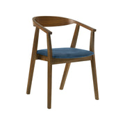 Santana 5 Piece Round Walnut Wood Dining Table Set with Blue Fabric - Furniture City (CA)l