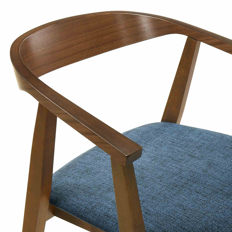 Santana 5 Piece Round Walnut Wood Dining Table Set with Blue Fabric - Furniture City (CA)l