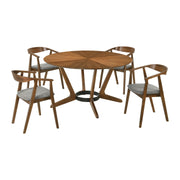 Santana 5 Piece Round Walnut Wood Dining Table Set with Charcoal Fabric - Furniture City (CA)l