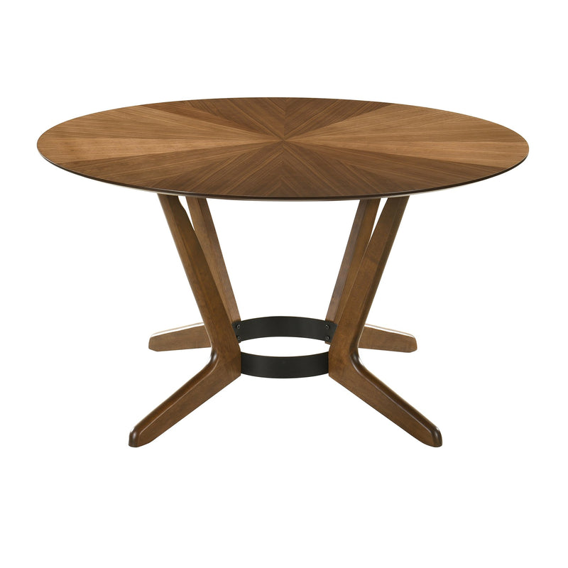 Santana 5 Piece Round Walnut Wood Dining Table Set with Charcoal Fabric - Furniture City (CA)l