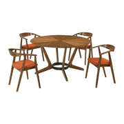 Santana 5 Piece Round Walnut Wood Dining Table Set with Orange Fabric - Furniture City (CA)l
