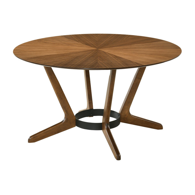Santana 5 Piece Round Walnut Wood Dining Table Set with Orange Fabric - Furniture City (CA)l