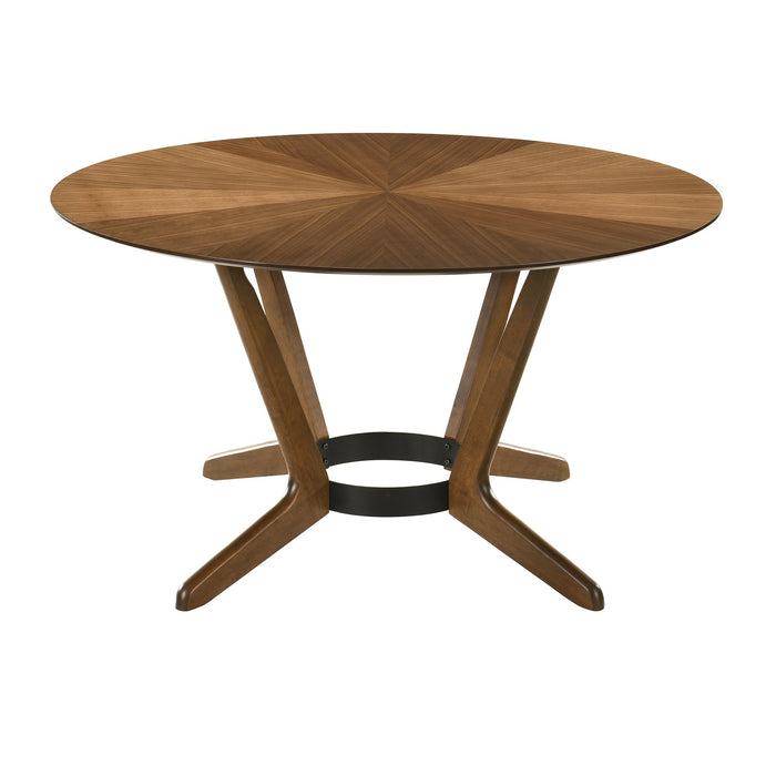 Santana 5 Piece Round Walnut Wood Dining Table Set with Orange Fabric