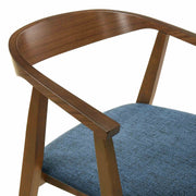 Santana 7 Piece Round Walnut Wood Dining Table Set with Blue Fabric - Furniture City (CA)l