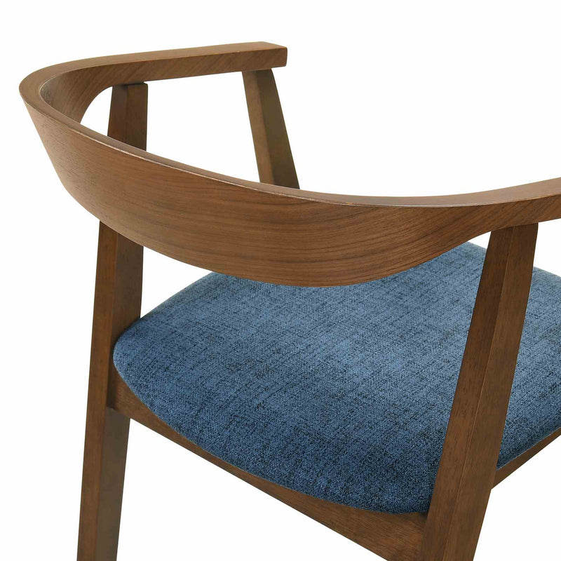 Santana 7 Piece Round Walnut Wood Dining Table Set with Blue Fabric - Furniture City (CA)l