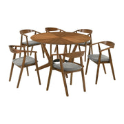 Santana 7 Piece Round Walnut Wood Dining Table Set with Charcoal Fabric - Furniture City (CA)l