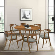 Santana 7 Piece Round Walnut Wood Dining Table Set with Charcoal Fabric - Furniture City (CA)l